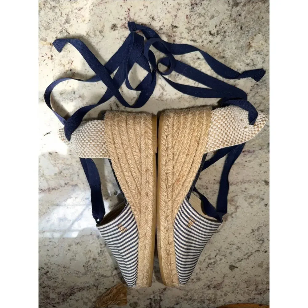 Viscata Spain $140 Striped Navy and White Escala Espadrille Lace-Up EU39 US8 EUC